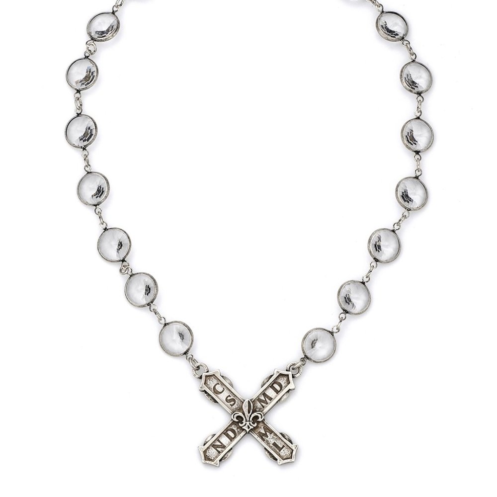 French Kande Silver & crystal necklace with Cross